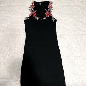Black strappy dress, with embroidered rose straps